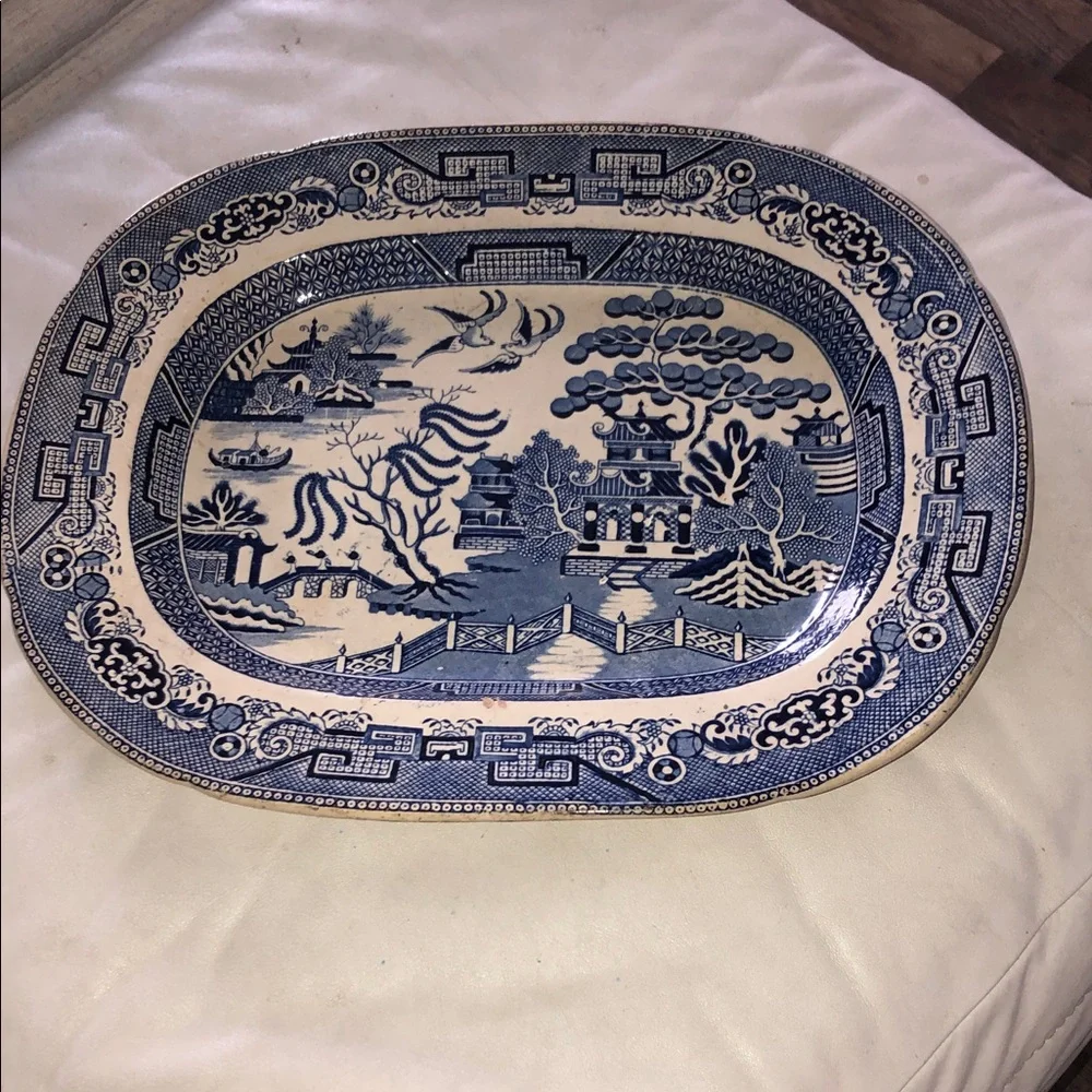 ANTIQUE PRE 1890’s STONEWARE PLATTER 14”
